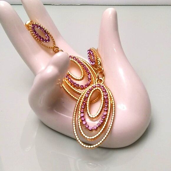 Golden Pave'  Purple Sparkle Teardrop Earrings - Picture 2 of 4